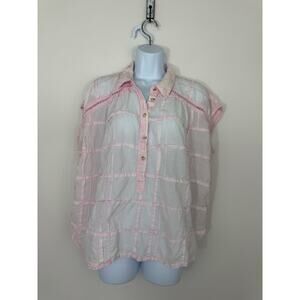 Anthropologie Pilcro Oversized Plaid Shirt Medium Pink Grid Button Top